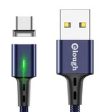 Elough Magnetyczny kabel ładujący USB-C 2 metry ze światłem LED - 3A Szybkie ładowanie Pleciony nylonowy kabel do ładowania Android Niebieski