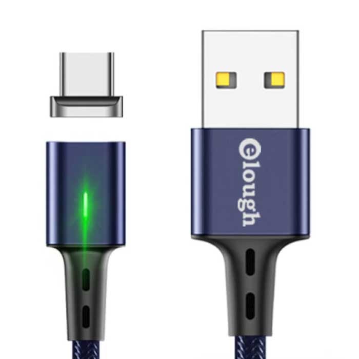 USB-C Magnetic Charging Cable 2 Meter with LED Light - 3A Fast Charging Braided Nylon Charger Data Cable Android Blue