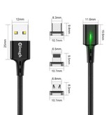 Elough USB-C Magnetische Oplaadkabel 2 Meter met LED Lampje - 3A Fast Charging Gevlochten Nylon Oplader Data Kabel Android Zwart