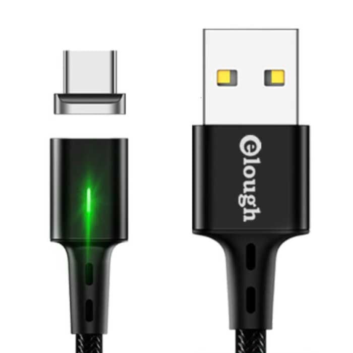 Câble de charge magnétique USB-C 2 mètres avec lumière LED - Câble de données pour chargeur en nylon tressé à charge rapide 3A Android Noir