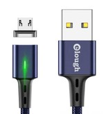 Elough Micro-USB Magnetische Oplaadkabel 2 Meter met LED Lampje - 3A Fast Charging Gevlochten Nylon Oplader Data Kabel Android Blauw