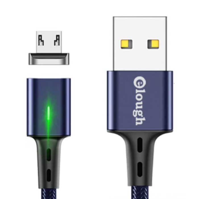 Cable de carga magnético micro USB de 2 metros con luz LED - Cable de datos de cargador de nylon trenzado de carga rápida 3A Android Blue