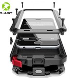 R-JUST iPhone 12 360° Full Body Case Tank Cover + Screen Protector - Shockproof Cover Metal Black