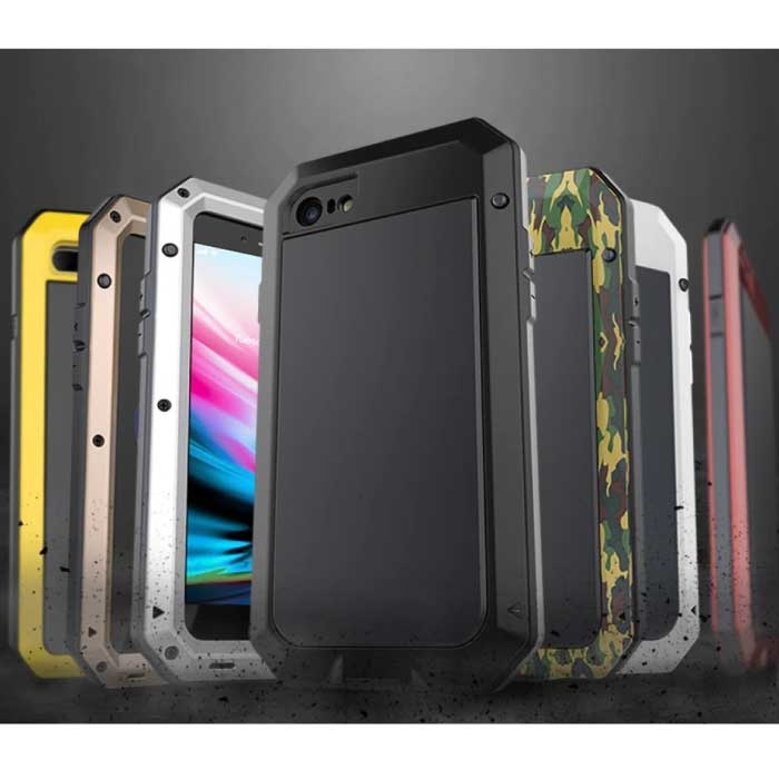 R-JUST iPhone 8 Plus 360°  Full Body Case Tank Hoesje + Screenprotector - Shockproof Cover Metaal Zilver