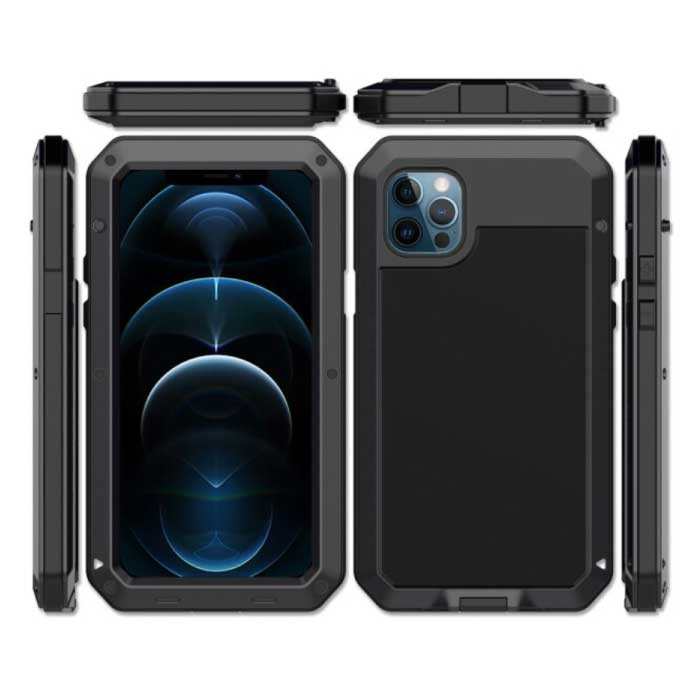 iPhone 12 Mini 360 ° Full Body Cover Tank Cover + Protector de pantalla - Cubierta a prueba de golpes Metal Black
