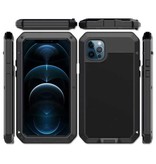 R-JUST iPhone 12 360°  Full Body Case Tank Hoesje + Screenprotector - Shockproof Cover Metaal Zwart