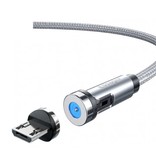 Essager Cable de carga magnético micro USB de 1 metro con enchufe giratorio de 540 ° - Cable de datos de cargador de nylon trenzado de carga rápida de 2.4A plateado