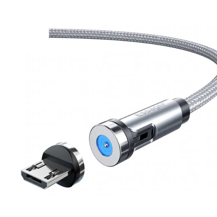 Magnetisches Micro-USB-Ladekabel 1 Meter mit 540° drehbarem Stecker - 2,4 A Schnelllade-Ladekabel aus geflochtenem Nylon-Ladegerät Silber