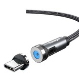 Essager Magnetyczny kabel ładujący USB-C 1 metr z wtyczką obrotową 540° - 2,4 A, pleciony kabel nylonowy do szybkiego ładowania, szary