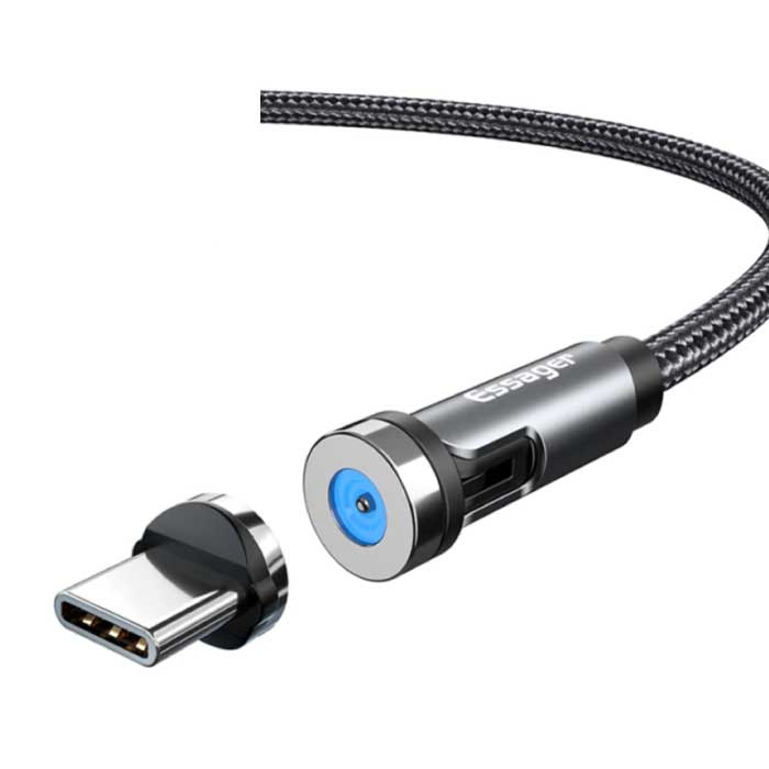 USB-C Magnetische Oplaadkabel 1 Meter met 540° Roterende Plug - 2.4A Fast Charging Gevlochten Nylon Oplader Data Kabel Grijs