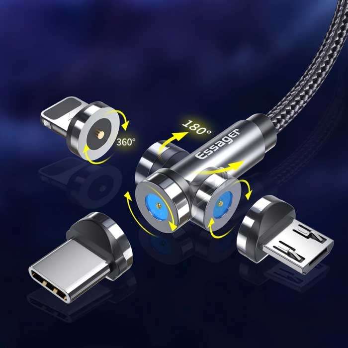 Magnetisches USB-C-Ladekabel 1 Meter mit 540° drehbarem Stecker - 2,4 A