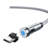 Essager Cable de carga magnético USB-C de 1 metro con enchufe giratorio de 540 ° - Cable de datos del cargador de nylon trenzado de carga rápida de 2.4A plateado