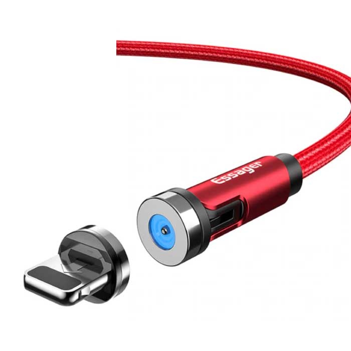 Cable de carga magnético Lightning para iPhone de 1 metro con enchufe giratorio de 540 ° - Cable de datos de cargador de nylon trenzado de carga rápida de 2.4A, rojo