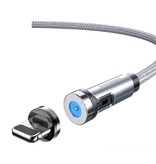 Essager Magnetyczny kabel do ładowania iPhone Lightning 1 metr z wtyczką obrotową 540° - 2,4 A, pleciony kabel nylonowy do szybkiego ładowania, srebrny