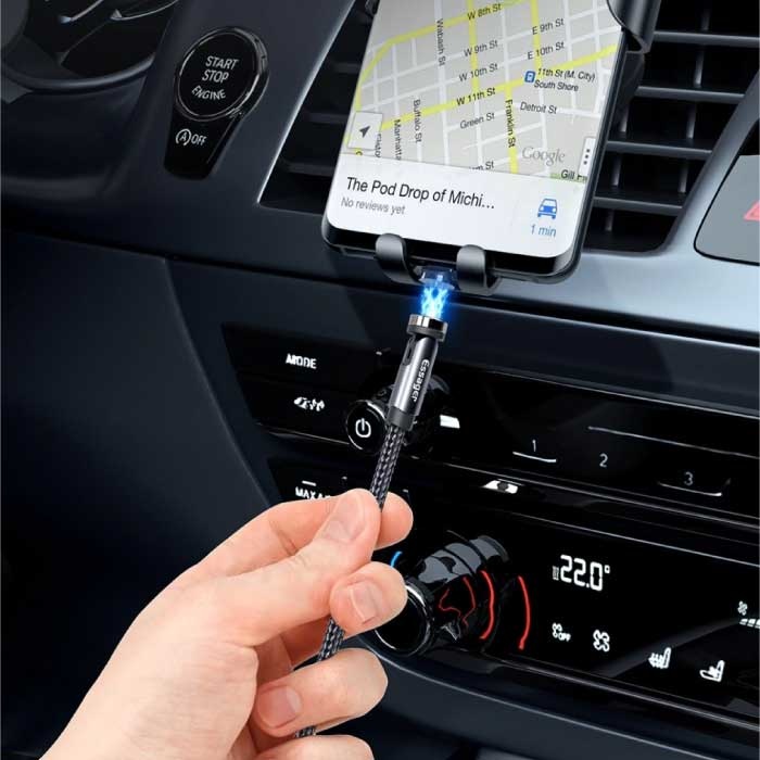Essager Câble de charge magnétique Lightning pour iPhone 2 mètres avec prise rotative à 540° - Câble de données pour chargeur en nylon tressé à charge rapide de 2,4 A, argent