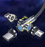 Essager USB-C Magnetische Oplaadkabel 2 Meter met 540° Roterende Plug - 2.4A Fast Charging Gevlochten Nylon Oplader Data Kabel Zilver