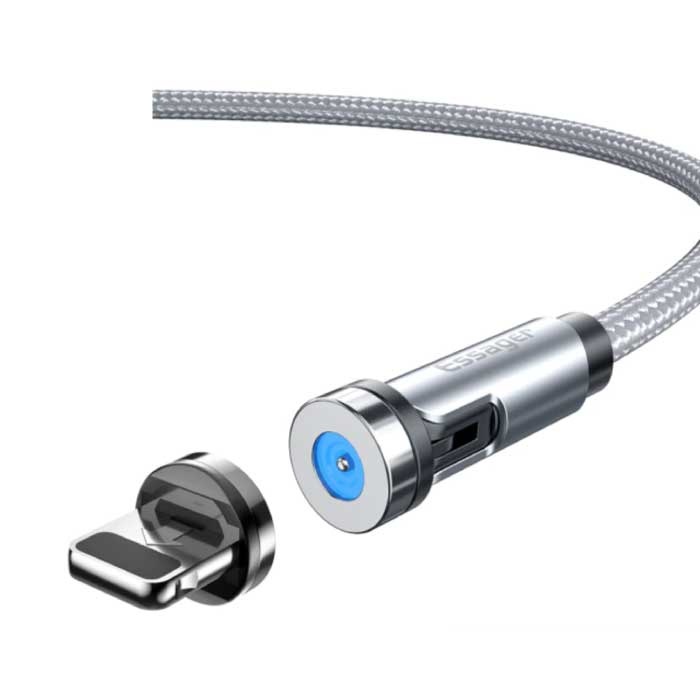 Cable de carga magnético Lightning para iPhone de 2 metros con enchufe giratorio de 540 ° - Cable de datos de cargador de nylon trenzado de carga rápida de 2.4A plateado