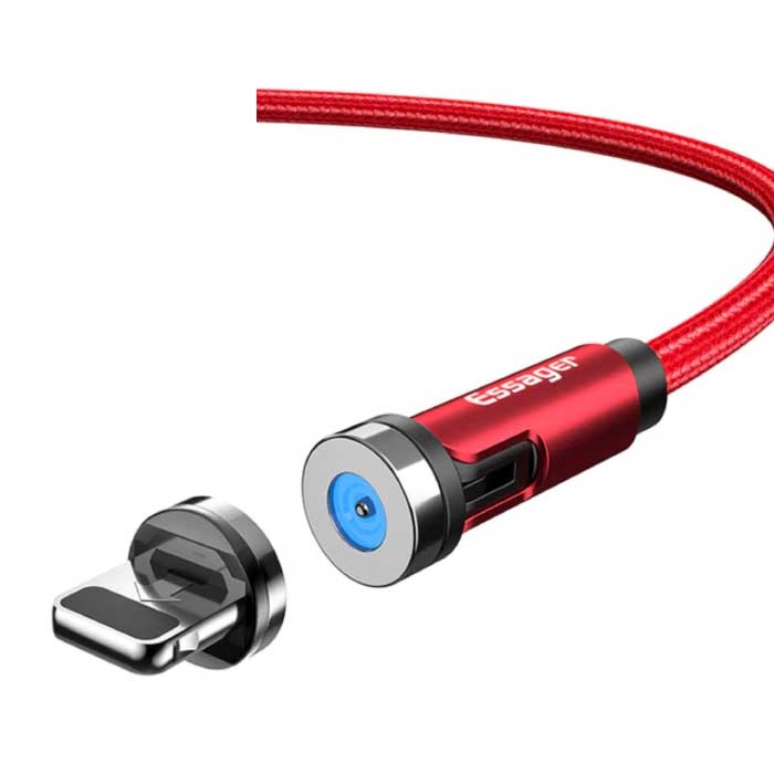 Cable de carga magnético Lightning para iPhone de 2 metros con enchufe giratorio de 540 ° - Cable de datos de carga rápida de carga rápida de 2.4A, cargador de nylon trenzado, rojo