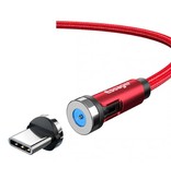 Essager Cable de carga magnético USB-C de 2 metros con enchufe giratorio de 540 ° - Cable de datos de cargador de nylon trenzado de carga rápida de 2.4A, rojo