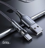 Essager USB-C Magnetische Oplaadkabel 2 Meter met 540° Roterende Plug - 2.4A Fast Charging Gevlochten Nylon Oplader Data Kabel Grijs