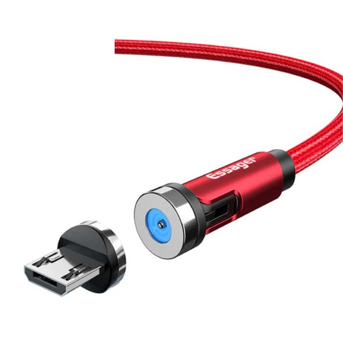 Micro-USB Magnetic Charging Cable 2 Meter with 540° Rotating Plug - 2.4A Fast Charging Braided Nylon Charger Data Cable Red