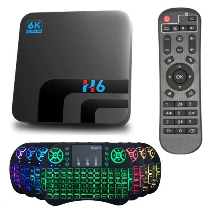 Lettore multimediale H6 TV Box 6K con tastiera RGB wireless - Android Kodi - 4 GB di RAM - 32 GB di spazio di archiviazione