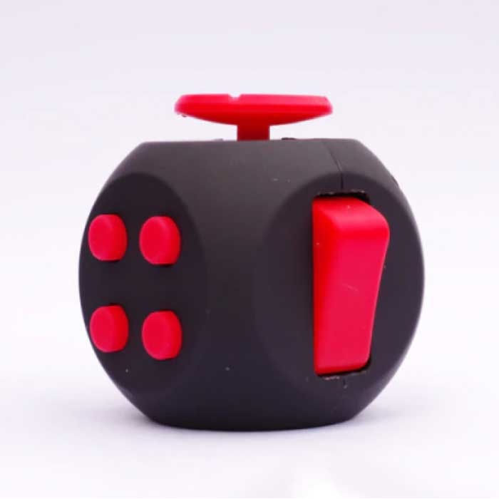 Fidget Cube 6 Côtés - Jouet Fidget Anti Stress Silicone ABS Noir-Rouge