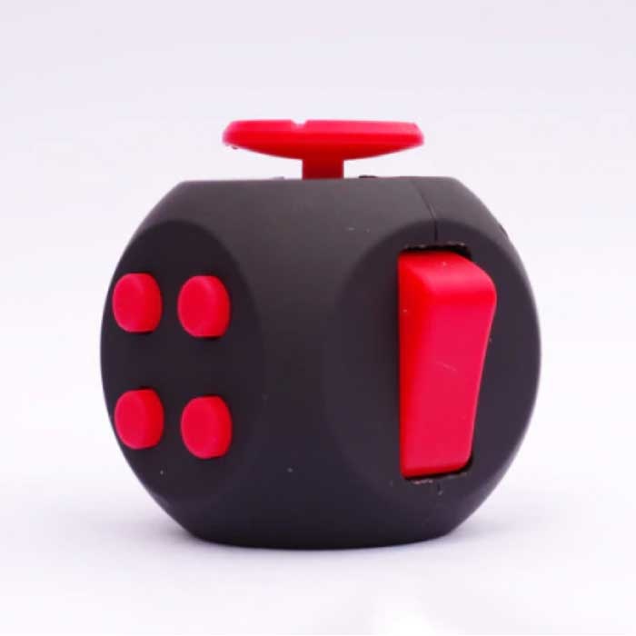 Fidget Cube 6 Sides - Fidget Anti Stress Toy Silicone ABS Black-Red