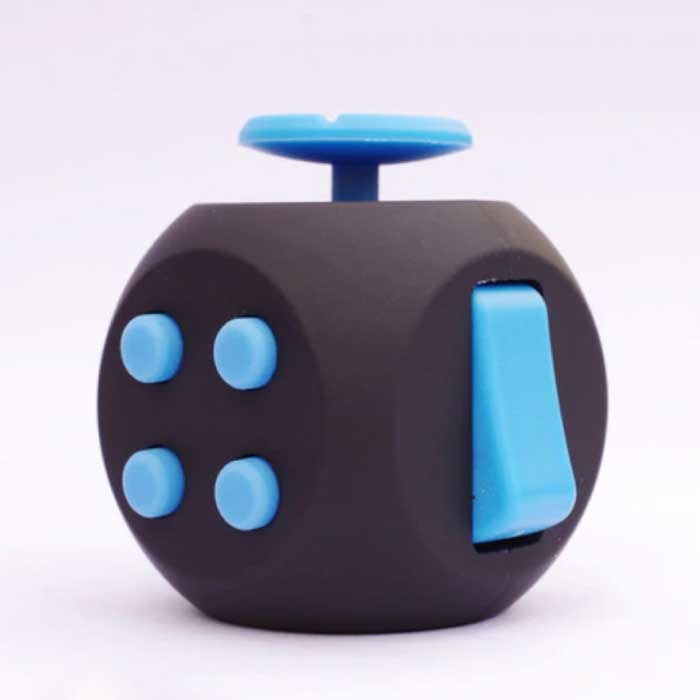 Fidget Cube 6 Côtés - Fidget Anti Stress Toy Silicone ABS Noir-Bleu