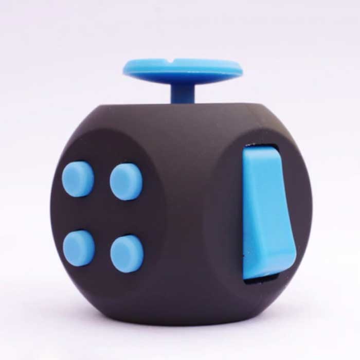 Fidget Cube 6 Sides - Fidget Anti Stress Toy Silicone ABS Black-Blue