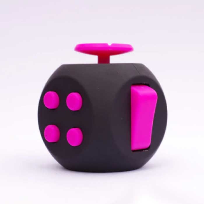 Fidget Cube 6 Sides - Fidget Anti Stress Toy Silicone ABS Black-Pink