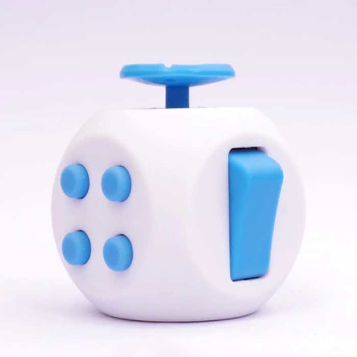 Fidget Cube 6 Côtés - Fidget Anti Stress Jouet Silicone ABS Blanc-Bleu