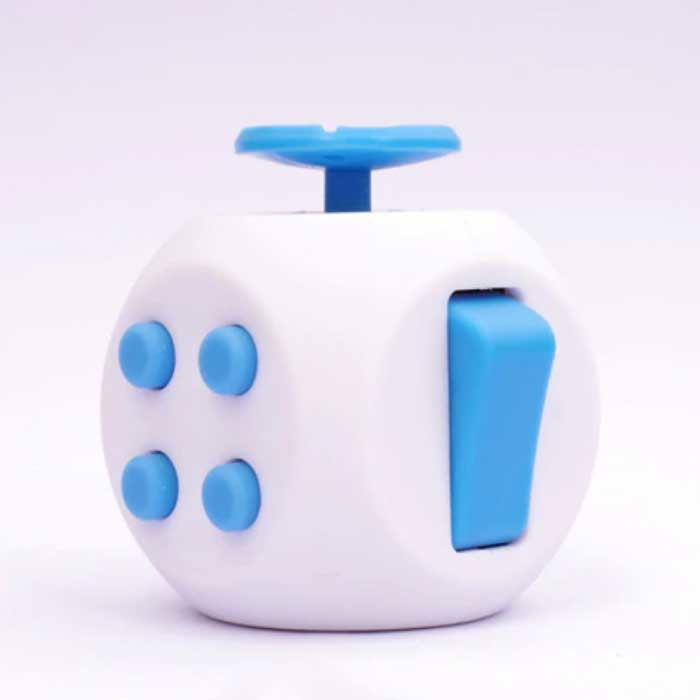 Stuff Certified® Fidget Cube 6 Côtés - Fidget Anti Stress Jouet Silicone ABS Blanc-Bleu