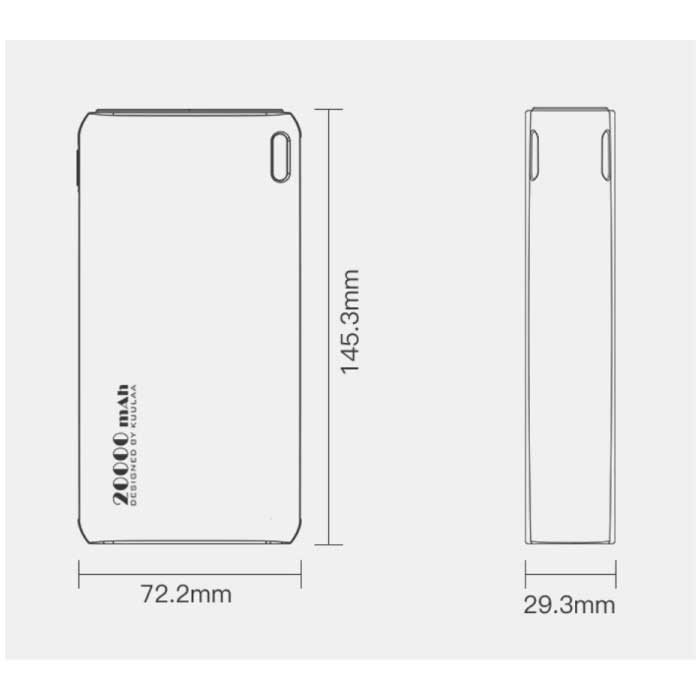 Kuulaa Banque d'alimentation 18W 20.000mAh - PD/QC3.0 avec 3 ports USB - Chargeur de batterie de secours externe Noir