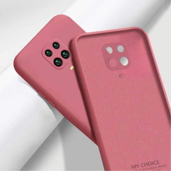 Xiaomi Redmi Note 9 Pro Square Silicone Case - Soft Matte Case Liquid Cover Dark Pink
