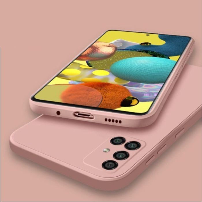 Samsung Galaxy A52 Square Silicone Case - Soft Matte Case Liquid Cover Pink
