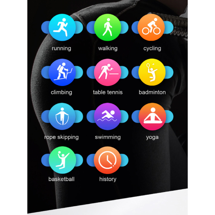 Melanda Sport Smartwatch avec moniteur de fréquence cardiaque - Fitness Sport Activity Tracker Bracelet en silicone Montre iOS Android Noir