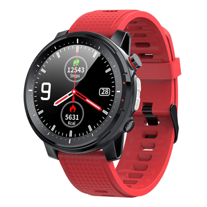 Sportowy smartwatch z pulsometrem - Fitness Sport Activity Tracker Silikonowy pasek do zegarka iOS Android Czerwony