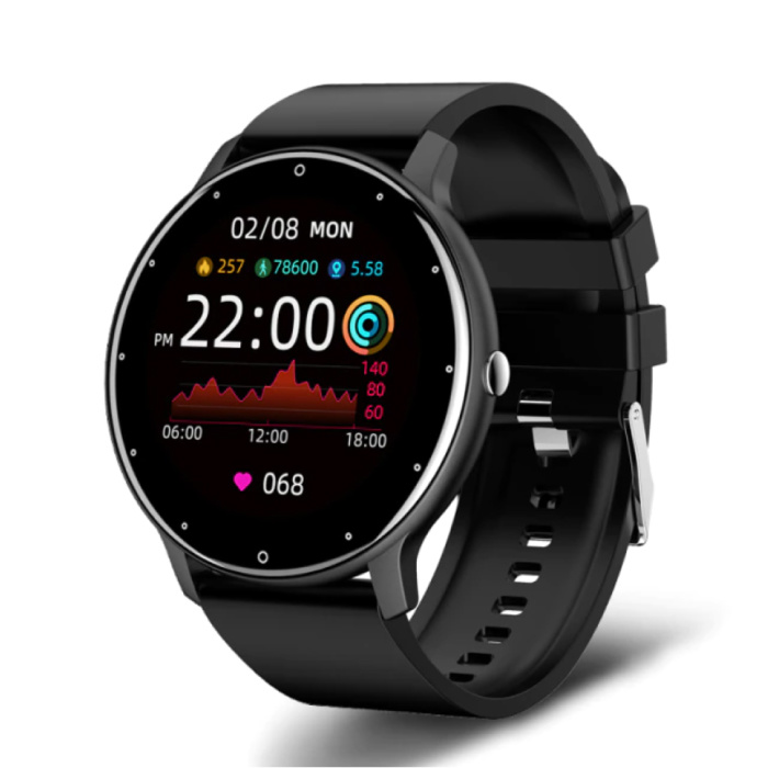 2021 Smartwatch con monitor de frecuencia cardíaca - Fitness Sport Activity Tracker Reloj con correa de silicona iOS Android Negro