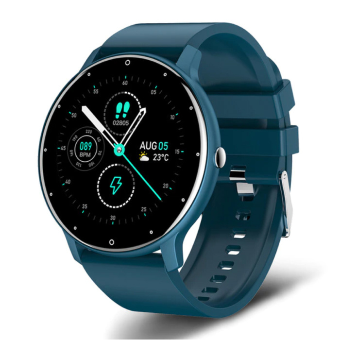 2021 Smartwatch con cardiofrequenzimetro - Fitness Sport Activity Tracker Cinturino in silicone Orologio iOS Android Blu