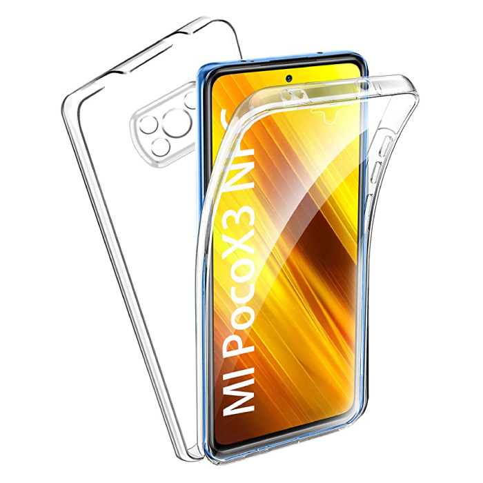 Xiaomi Poco X3 NFC Full Body 360 ° Funda - Funda de silicona TPU transparente de protección completa + Protector de pantalla PET