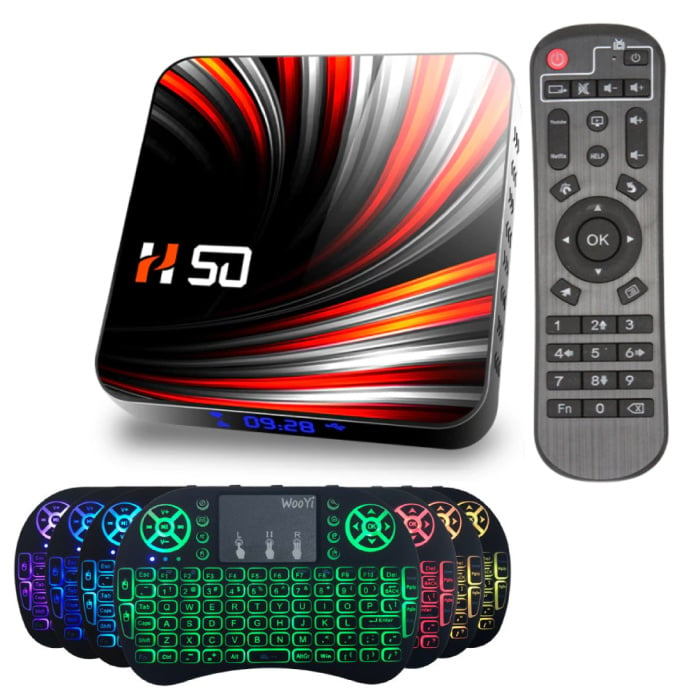 H50 TV Box Media Player con teclado RGB inalámbrico - Android 10 - 4K - Kodi - 2GB RAM - 16GB de almacenamiento