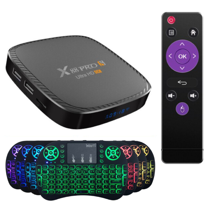 X88S TV Box Media Player Android 10 con teclado RGB inalámbrico - Bluetooth 5.0 - Kodi - 6K - 4GB RAM - 64GB de almacenamiento