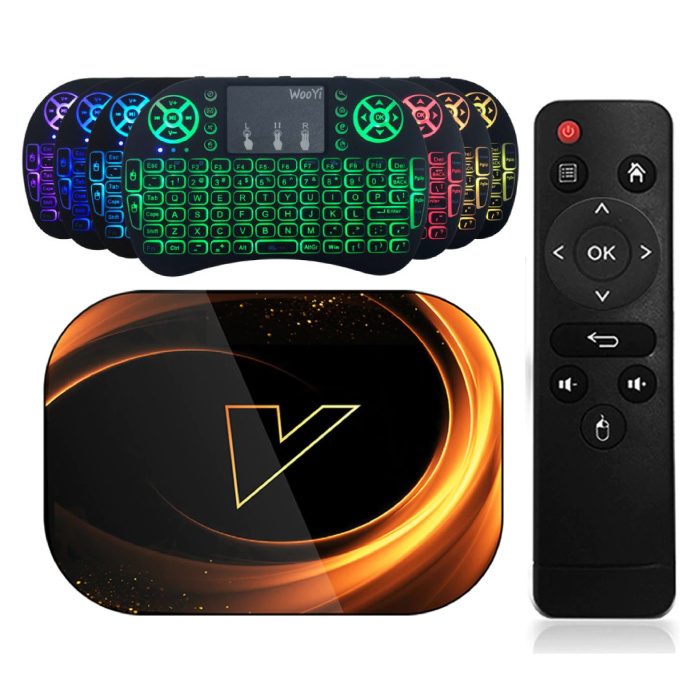 X3 TV Box Lettore multimediale Android 9.0 Kodi con tastiera RGB wireless - Bluetooth 4.0 - 8K - 4 GB di RAM - 32 GB di spazio di archiviazione