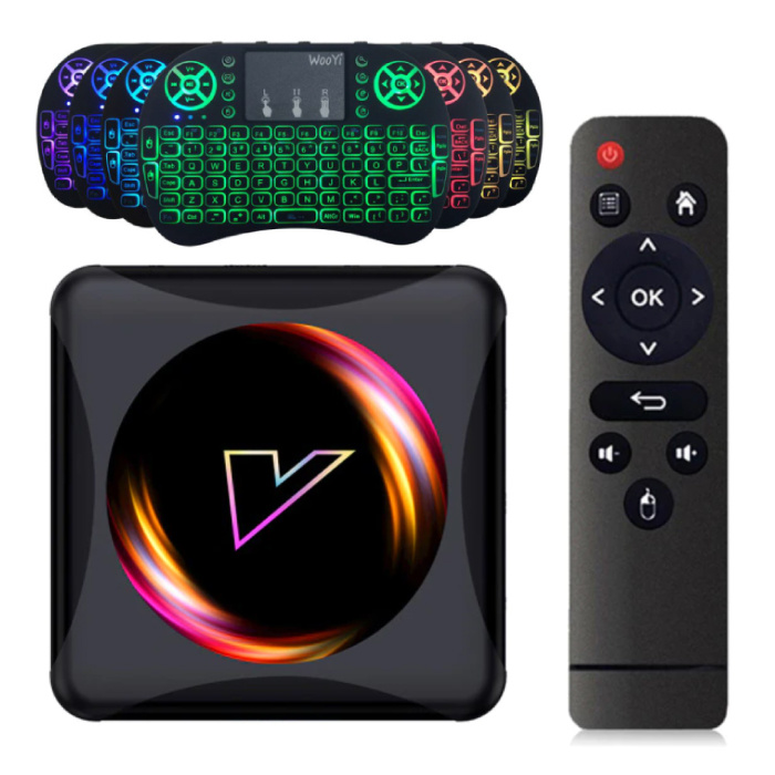 Lettore multimediale Z5 TV Box Android 10.0 Kodi con tastiera RGB wireless - 4K - 4 GB di RAM - 64 GB di spazio di archiviazione