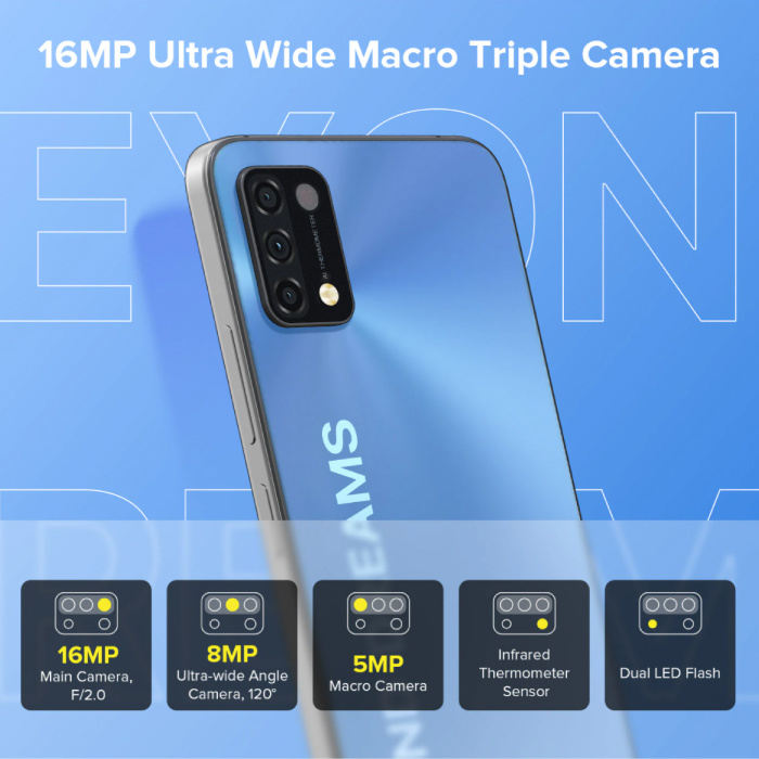 UMIDIGI A11 Smartphone Frost Grey - Unlocked SIM Free - 4GB RAM - 128 GB Opslag - 16MP Triple Camera - 5150mAh Batterij - Nieuwstaat - 3 Jaar Garantie