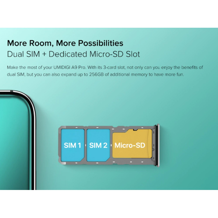 UMIDIGI A9S Pro Smartphone Onyx Schwarz - Unlocked SIM Free - 8 GB RAM - 128 GB Speicher - 48MP Quad-Kamera - 4150mAh Akku - Neuzustand - 3 Jahre Garantie