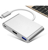 Besiuni 3 in 1 USB-C Hub - Compatibel met Macbook Pro / Air - USB 3.0 / Type C PD / HDMI - Data Overdracht Power Delivery Splitter Zilver