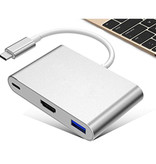 Besiuni 6 in 1 USB-C Hub for Macbook Pro / Air - USB 3.0 / Type C / HDMI / Ethernet - RJ45 Hub Data Transfer Splitter Silver - Copy