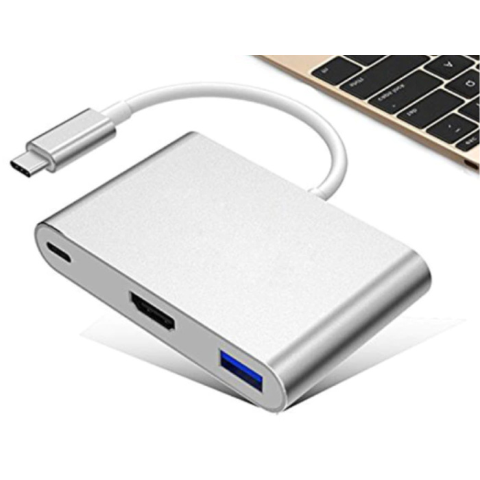 Concentrador USB-C 6 en 1 para Macbook Pro / Air - USB 3.0 / Tipo C / HDMI / Ethernet - Divisor de transferencia de datos de concentrador RJ45 plateado - Copy